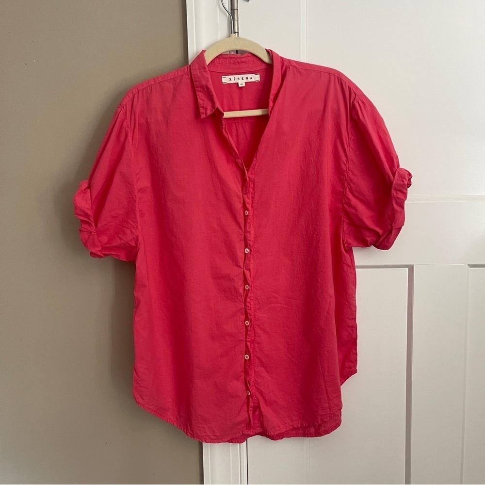Xirena Channing Top Short Sleeve Button Up Blouse Pink‎